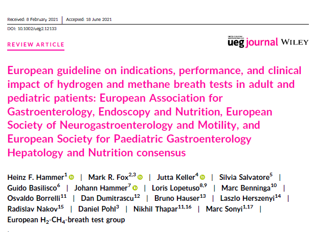 2021年 欧洲三大学会联合指南：成人和儿童患者氢和甲烷呼气试验的适应证、表现和临床影响