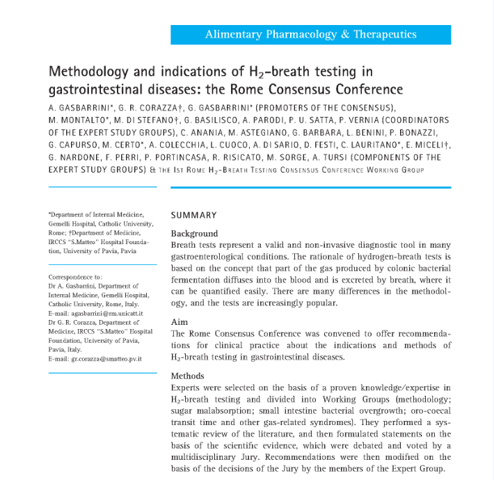 2009年 罗马共识：胃肠道疾病H2呼气试验方法和意义