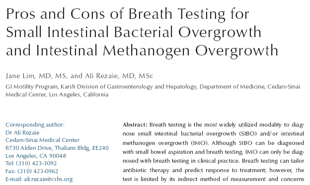 Pros and Cons of Breath Testing for  Small Intestinal Bacterial Overgrowth  and Intestinal Methanogen Overgrowth